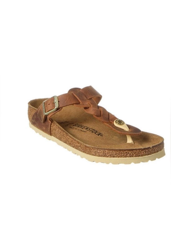 Birkenstock Shoes - Birkenstock Gizeh Braided Sandal - Women's Oiled Leather in Cognac Size EU 38